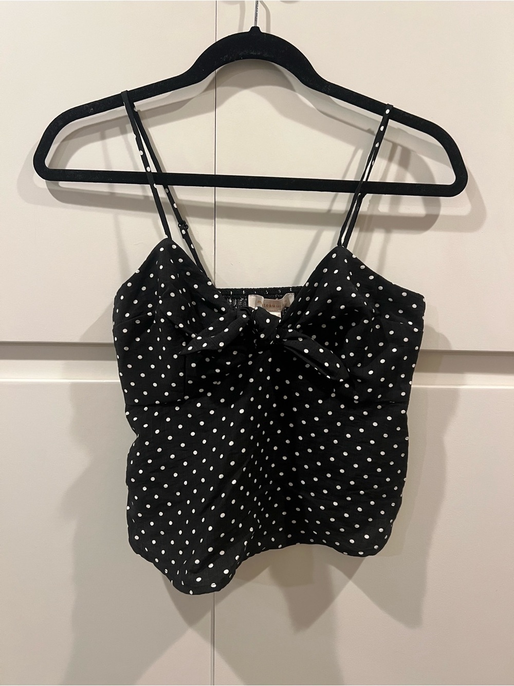 Monteau Black and White Polka Dot Knot-Front Cami